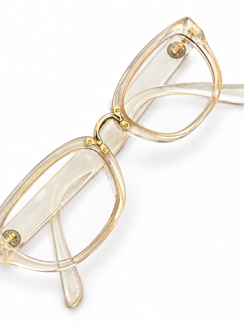 Tory Burch Pale Transparent Rectangular Eyeglasses with Gold Accents and Logo